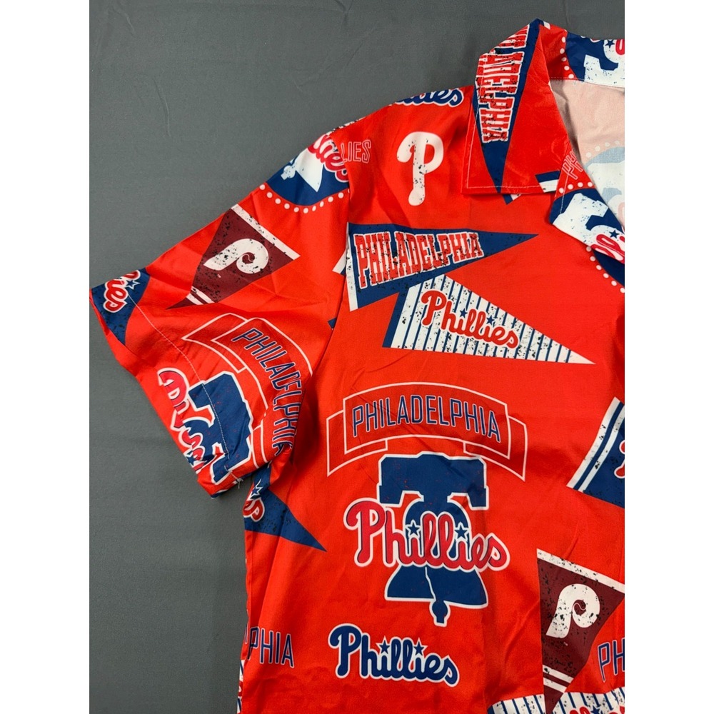 Philadelphia Phillies Shirt Mens Red All Over Print Hawaiian ButtonUp MLB Baseba